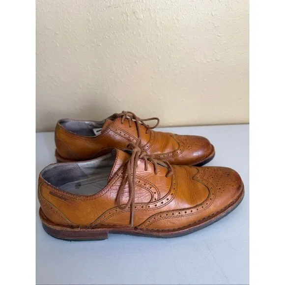 Sebago Men's Brattle Wing Tip Oxford Leather Shoe British Tan Vibram Sole SZ 7D